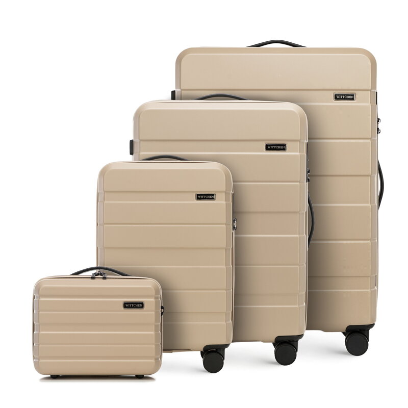 Komplet walizek z ABS - u w poziome pasy beżowy 56-3A-10K-22 Komplet walizek z ABS - u w poziome pasy beżowy 56-3A-10K-22