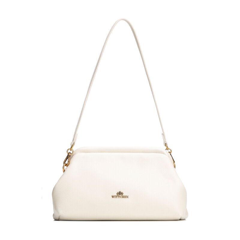 Kopertówka ze skóry naturalnej z łańcuszkiem kremowa 102-4E-613-0