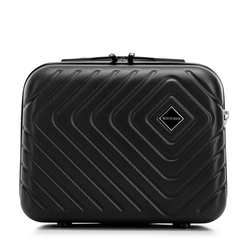 Kosmetyczka podróżna z ABS-u z geometrycznym tłoczeniem czarna 56-3A-754-11 Kosmetyczka podróżna z ABS-u z geometrycznym tłoczeniem czarna 56-3A-754-11