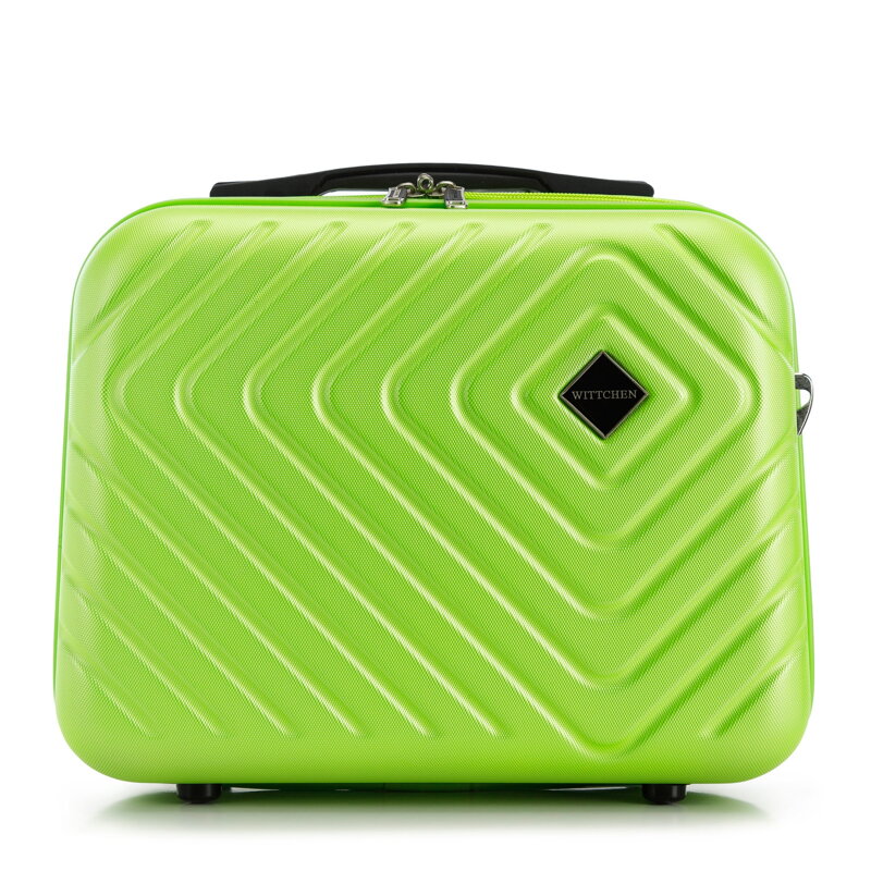 Kosmetyczka podróżna z ABS-u z geometrycznym tłoczeniem limonkowa 56-3A-754-86 Kosmetyczka podróżna z ABS-u z geometrycznym tłoczeniem limonkowa 56-3A-754-86