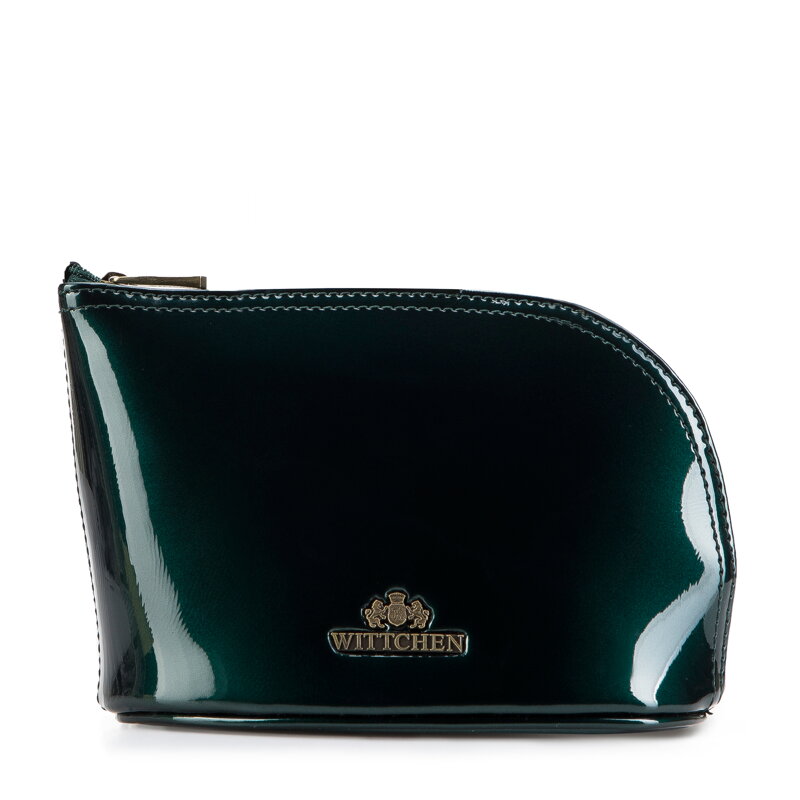 Kosmetyczka skórzana lakierowana wygięta zielona 25-3-275-0