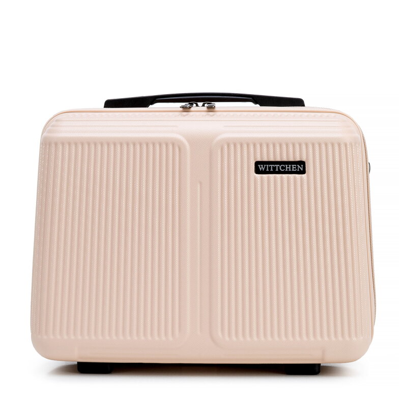 Kosmetyczka z ABS-u w drobne paski pudrowy róż 56-3A-604-34P