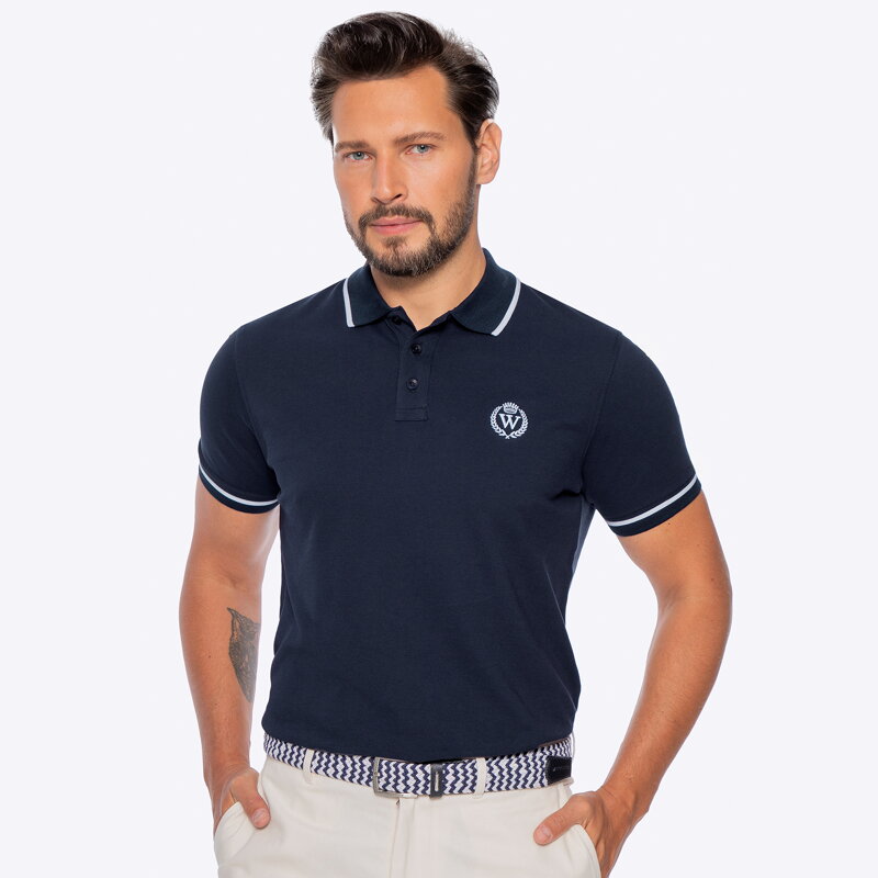 Koszulka polo męska bawełniana z lamówkami granatowo - biała M0-99-102-N Koszulka polo męska bawełniana z lamówkami granatowo - biała M0-99-102-N