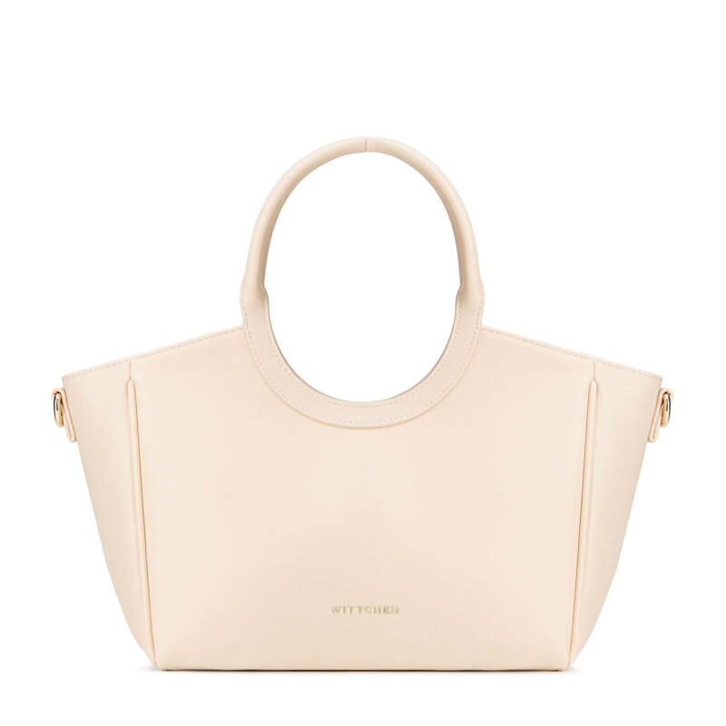 Kuferek damski z ekoskóry z okrągłymi rączkami kremowy 102-4Y-905-0