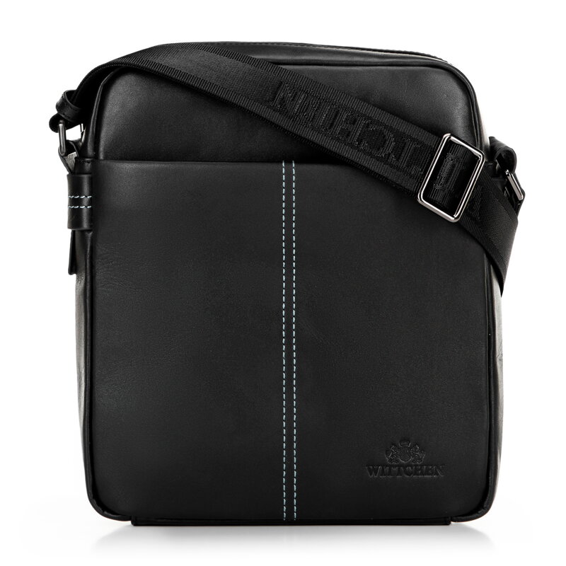 Pánska kožená crossbody taška s prešívaním čierna 100-4U-804-1