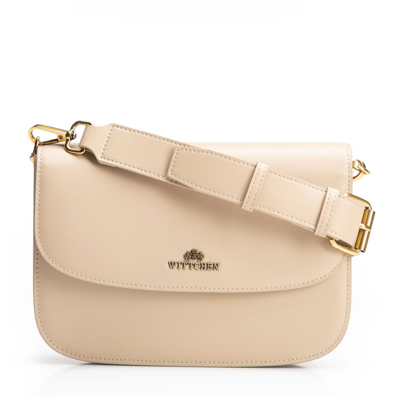 Malá kožená kabelka cez rameno béžová 100-4E-215-9