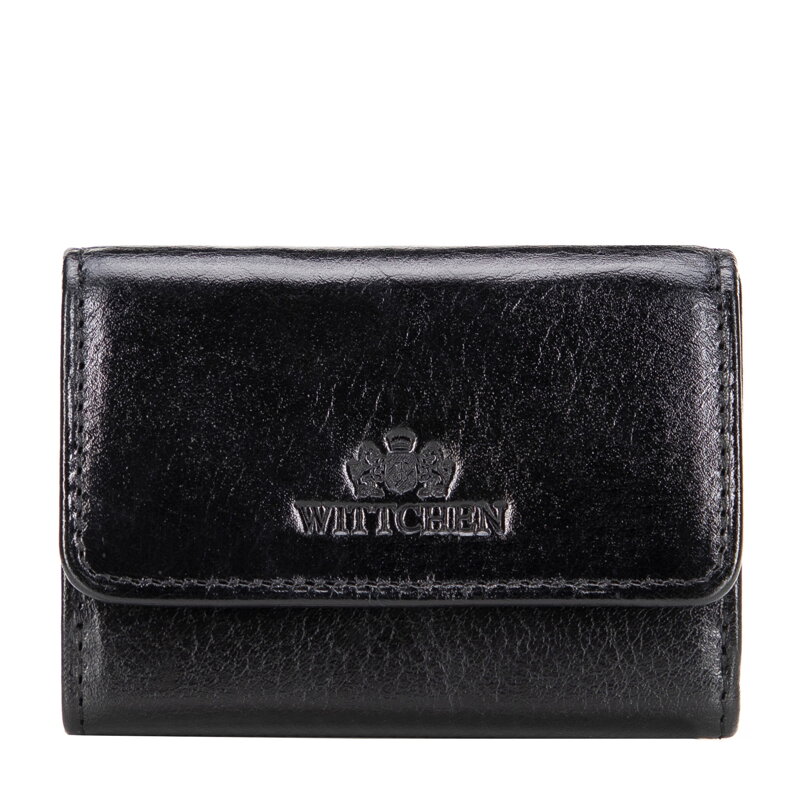 Mały damski portfel ze skóry na zatrzask czarny 21-1-068-L10