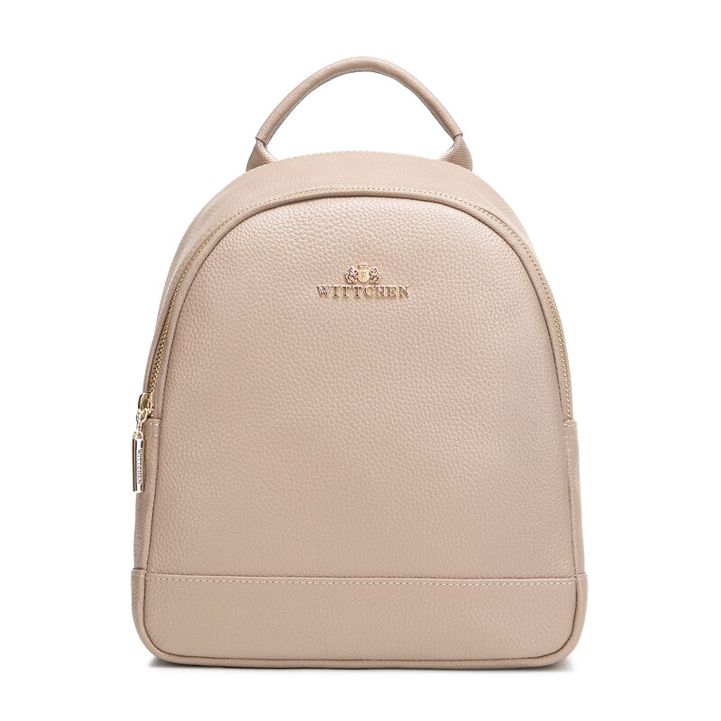 Mały plecak damski ze skóry naturalnej groszkowej beżowy 102-4E-624-9