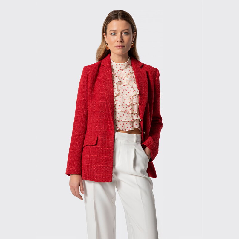 Marynarka z tkaniny boucle czerwona 100-9X-500-3