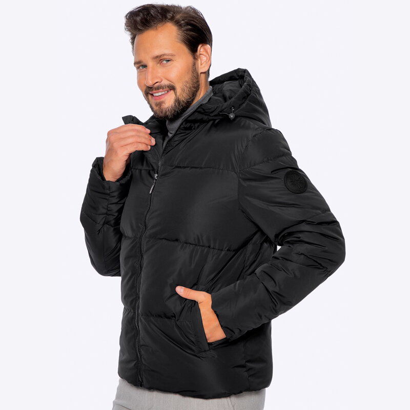 Męska kurtka pikowana z kapturem czarna 97-9D-952-1