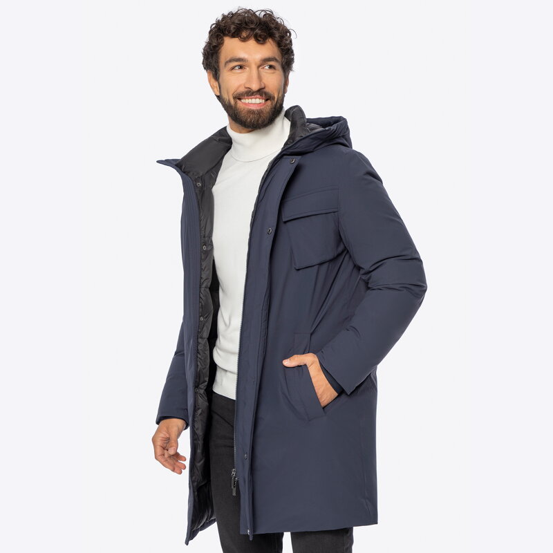 Męska kurtka puchowa z kapturem granatowa 101-9D-250-N