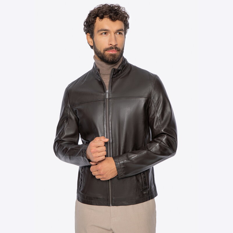 Męska kurtka z naturalnej skóry owczej ciemny brąz 101-09-850-4