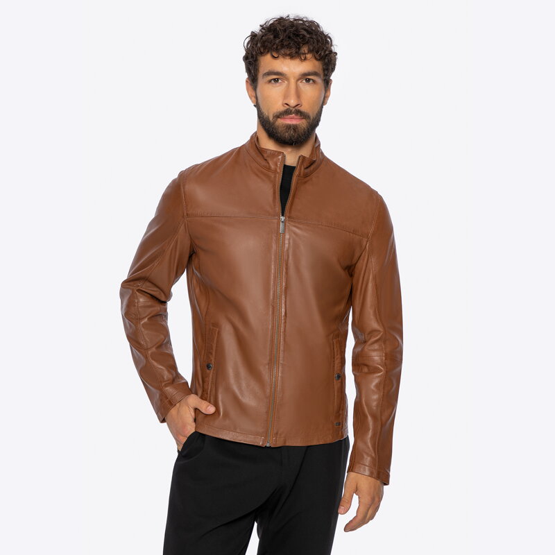 Męska kurtka z naturalnej skóry owczej jasny brąz 101-09-850-5