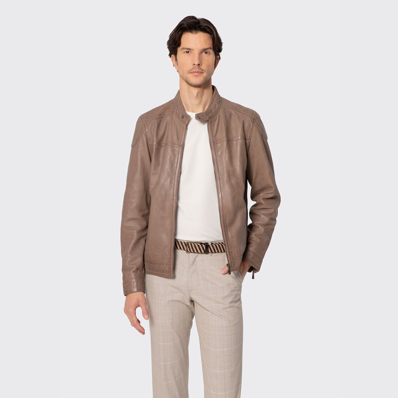 Męska kurtka ze skóry owczej beżowa 100-09-413-9