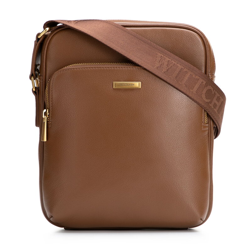 Męska listonoszka skórzana z dodatkową kieszenią jasny brąz 102-4U-603-5