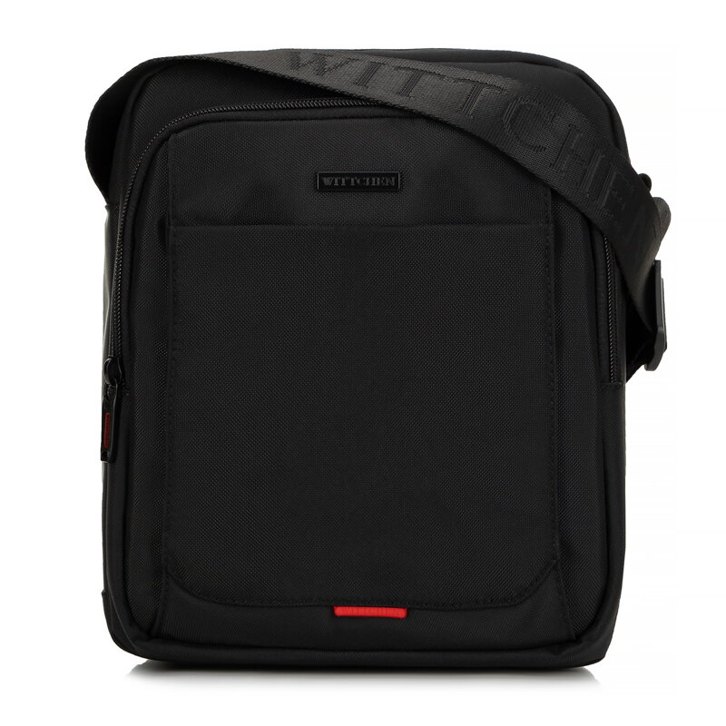 Pánska crossbody taška s kontrastnými akcentmi čierno-červená 99-4P-213-1