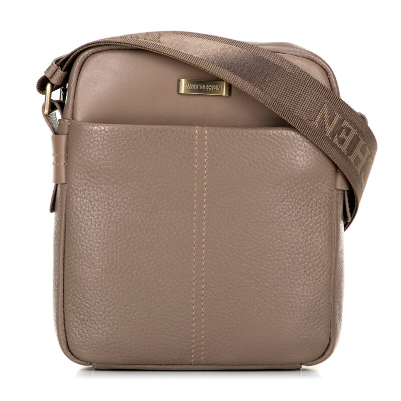 Pánska kožená crossbody taška s prešívaním taupe 100-4U-811-9 Pánska kožená crossbody taška s prešívaním taupe 100-4U-811-9