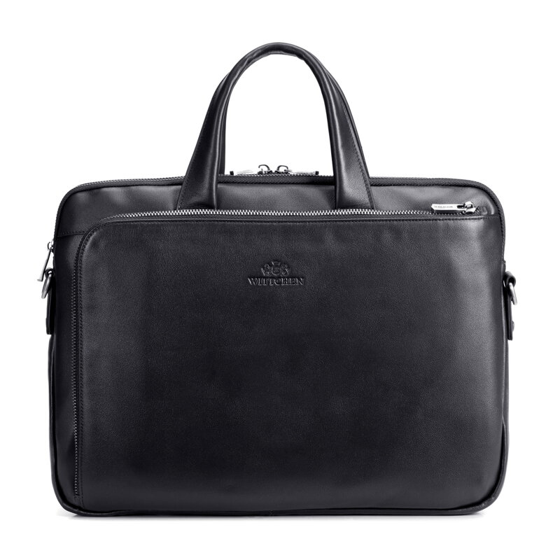 Męska skórzana torba na laptopa 15,6” dwukomorowa czarna 103-3U-004-1
