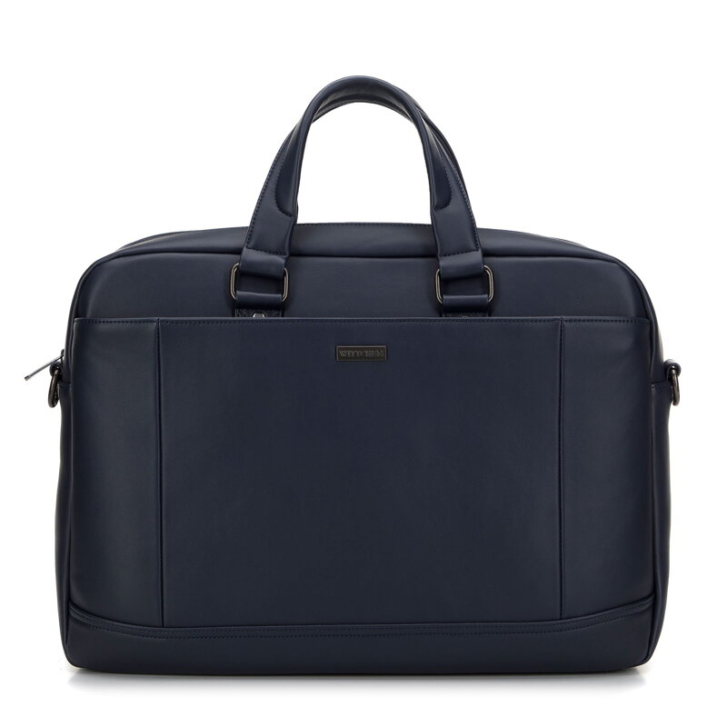 Męska torba na laptopa 15,6” z ekoskóry dwukomorowa granatowa 98-3P-510-7 Męska torba na laptopa 15,6” z ekoskóry dwukomorowa granatowa 98-3P-510-7
