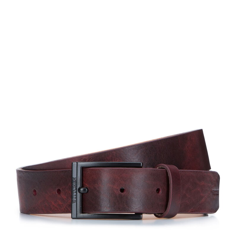 Męski pasek skórzany przecierany bordowy 93-8M-106-3