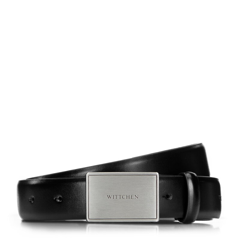 Męski pasek skórzany z pełną klamrą prosty czarny 98-8M-115-1