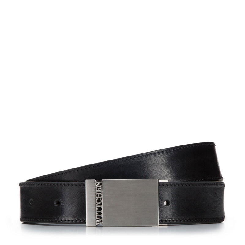 Męski pasek skórzany z pełną klamrą z logo czarny 94-8M-903-1