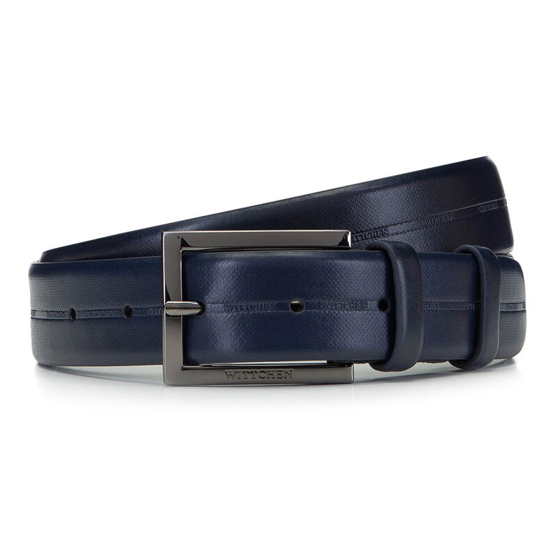 Męski pasek skórzany ze szlaczkiem w logo 92-8M-502-7