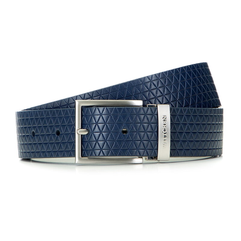 Męski pasek z geometrycznym tłoczeniem granatowy 93-8M-103-7