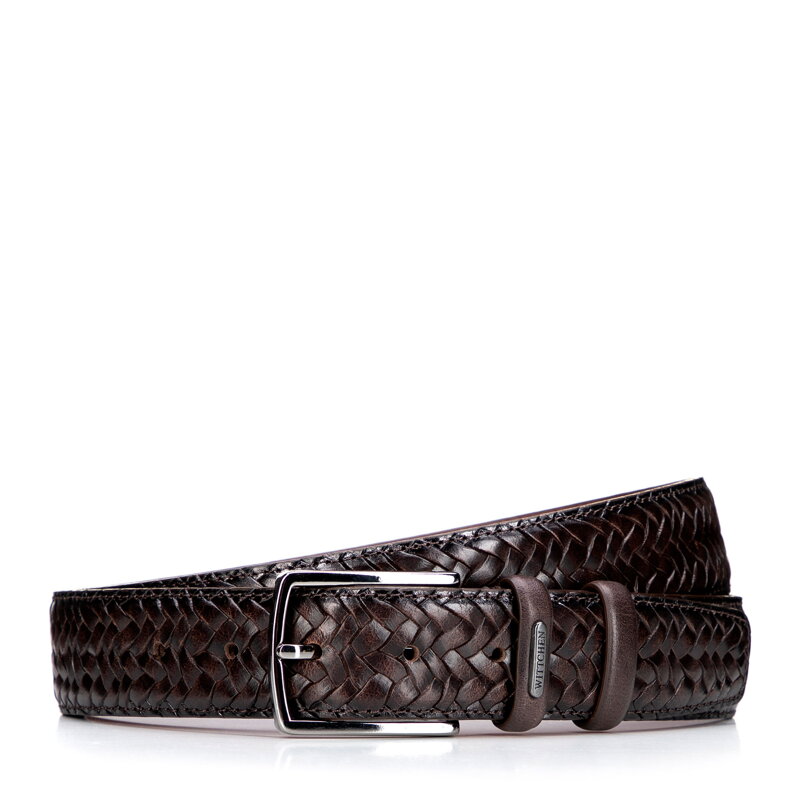 Hnedý pánsky pletený opasok s pleteným efektom s možnosťou skrátenia 101-8M-202-4