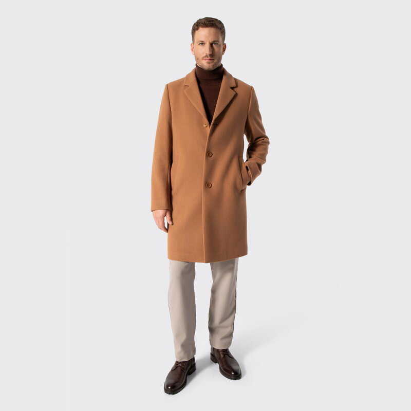Męski płaszcz z wełną camelowy 103-9W-750-5