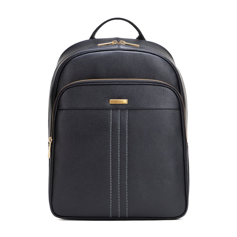 Męski plecak z miejscem na laptopa 14” ze skóry naturalnej czarno - złoty 102-3U-600-1G