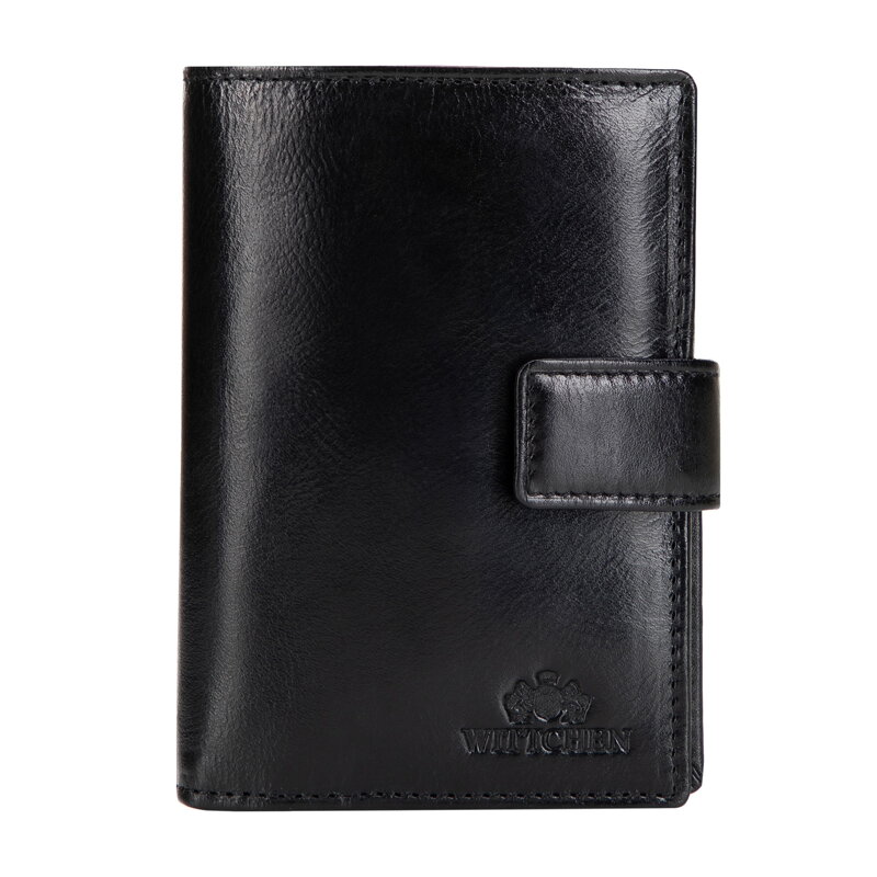 Męski portfel skórzany z zapięciem na napę średni czarny 21-1-291-L10