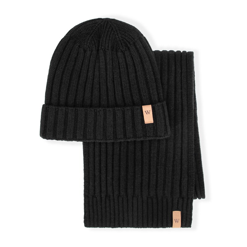 Męski zestaw zimowy z wełną czarny 101-SF-501-1