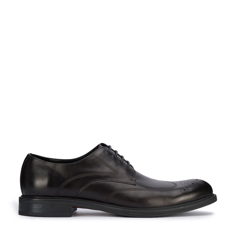 Męskie buty derby skórzane z płaskim szwem czarne 95-M-506-1