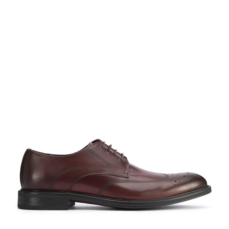 Męskie buty derby skórzane z płaskim szwem bordowe 95-M-506-3
