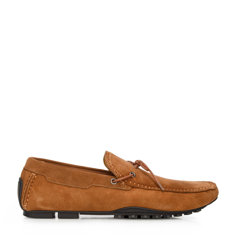 Męskie mokasyny samochodowe ze skóry zamszowej brązowe 94-M-904-5