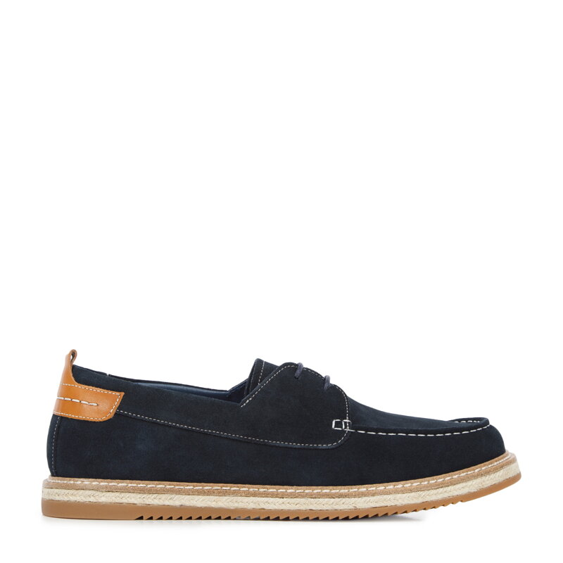 Męskie półbuty zamszowe na sznurkowej podeszwie granatowe 96-M-516-N