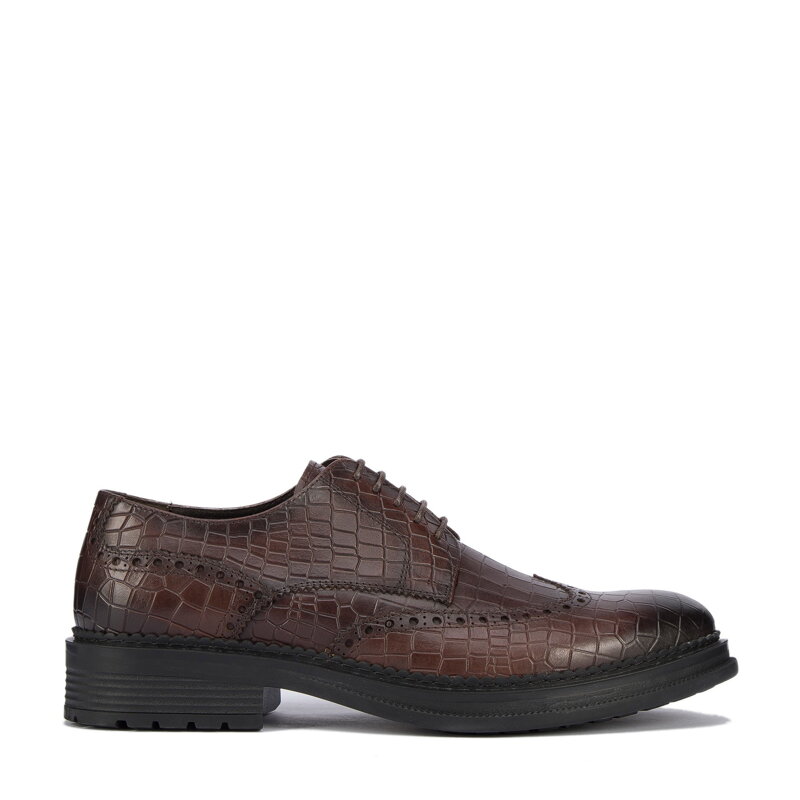 Męskie półbuty ze skóry croco brązowe 95-M-504-4 Męskie półbuty ze skóry croco brązowe 95-M-504-4