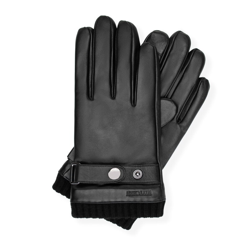 Męskie rękawiczki ze skóry naturalnej owczej czarne 39-6A-045-1