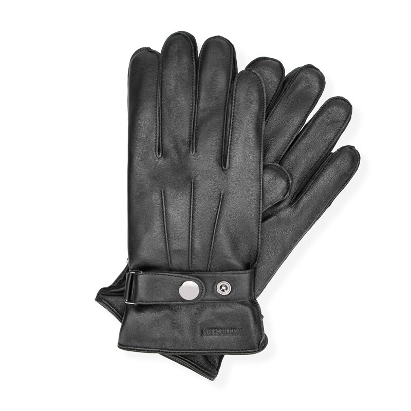 Męskie rękawiczki ze skóry naturalnej z paskiem na napę czarne 39-6A-043-1