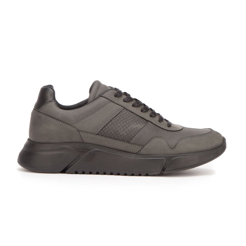 Męskie sneakersy z wegańskiej skóry ze wstawką lizard czarne 93-M-301-1 Męskie sneakersy z wegańskiej skóry ze wstawką lizard czarne 93-M-301-1