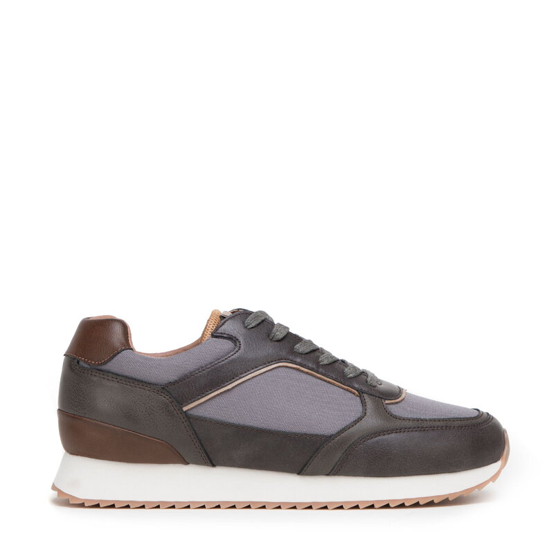 Męskie sneakersy ze skóry ekologicznej ze wstawkami szaro-brązowe 98-M-700-8
