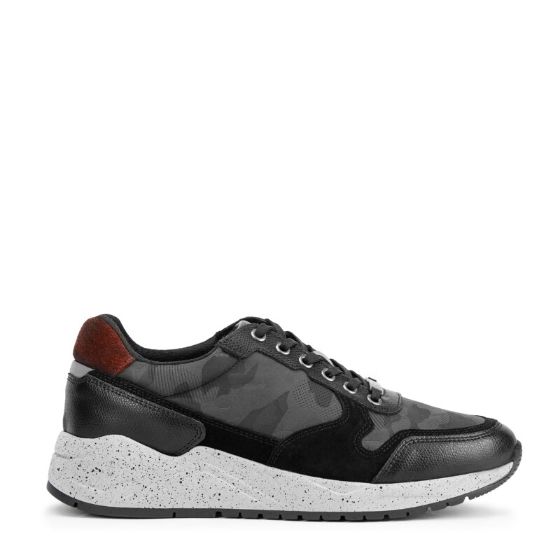 Męskie sneakersy ze skóry na grubej podeszwie czarno-zielone 93-M-300-1M
