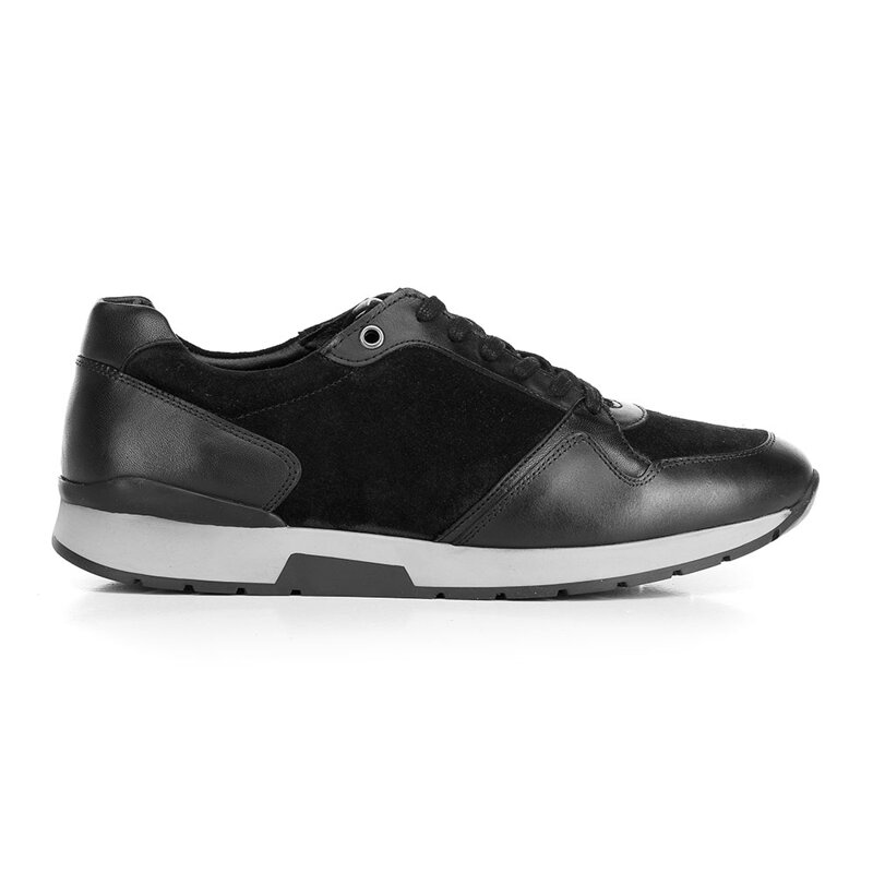 Męskie sneakersy ze skóry zamszowej i licowej czarne 92-M-300-1