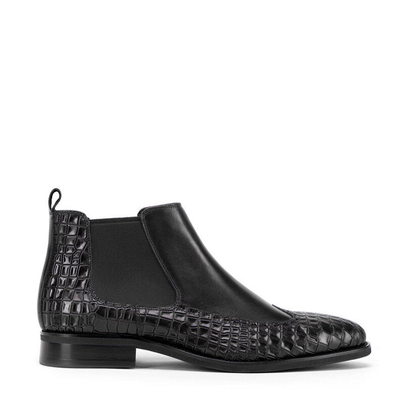 Męskie sztyblety skórzane z motywem croco czarne 99-M-506-1 Męskie sztyblety skórzane z motywem croco czarne 99-M-506-1