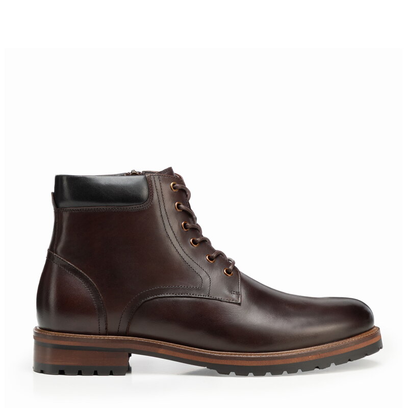Męskie trzewiki ze skóry naturalnej licowej ciemny brąz 101-M-518-4