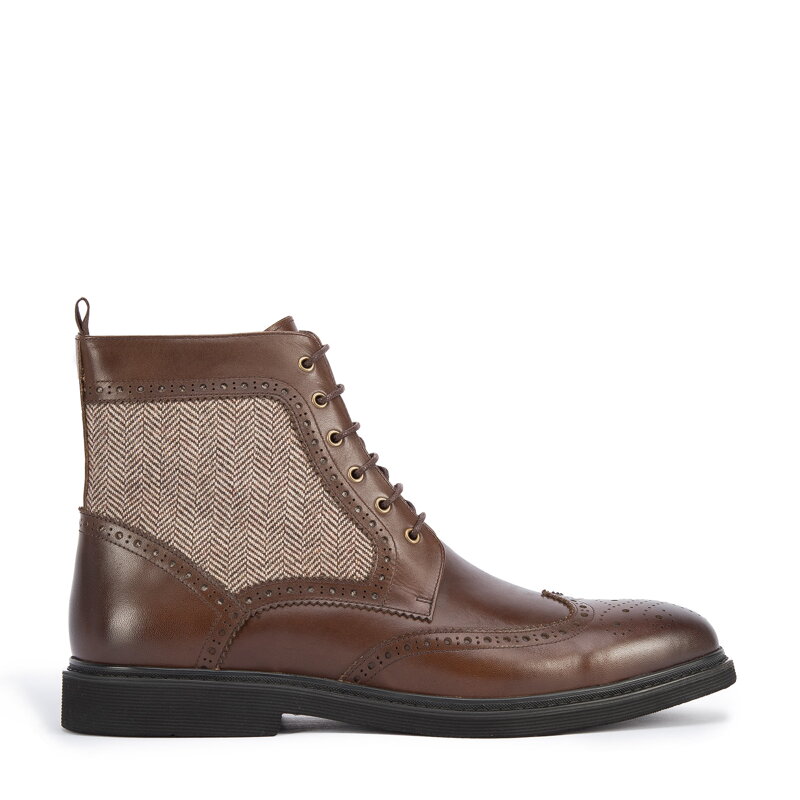 Męskie trzewiki ze skóry z motywem w jodełkę brązowe 95-M-502-4