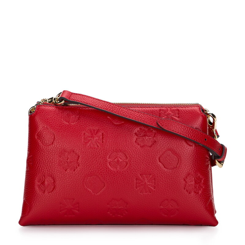 Mini kožená kabelka, reliéfna, monogram, dvojpriehradková, červená 97-4E-627-3