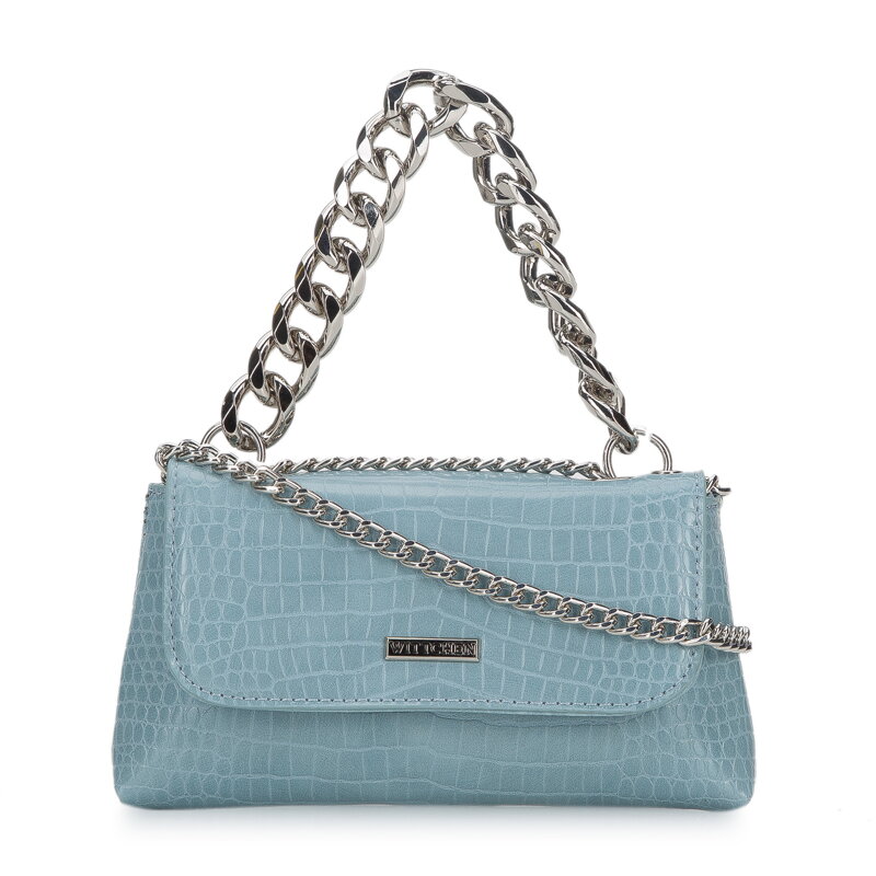 Minitorebka z ekoskóry croco z dwoma łańcuchami jasnoniebieska 94-4Y-526-7