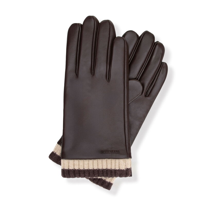 Ocieplane męskie rękawiczki ze skóry naturalnej owczej brązowe 39-6A-047-4